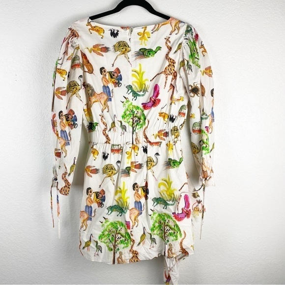 Rhode Piper Safari Animal Print Cotton V-Neck Mini Dress White Medium Casual - Picture 4 of 8